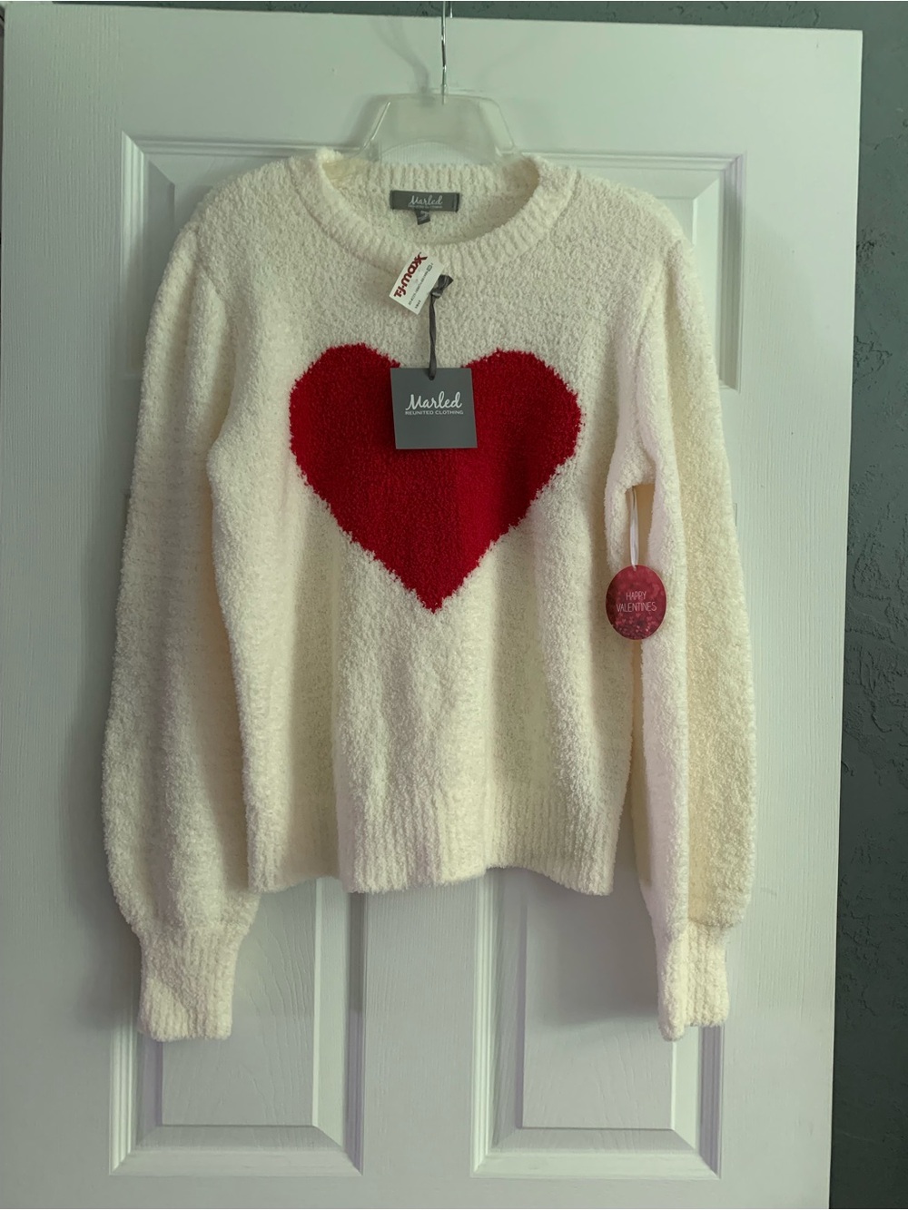 Sweater Marled Reunited Ivory Red Heart Women's Medium Pullover Chenille New